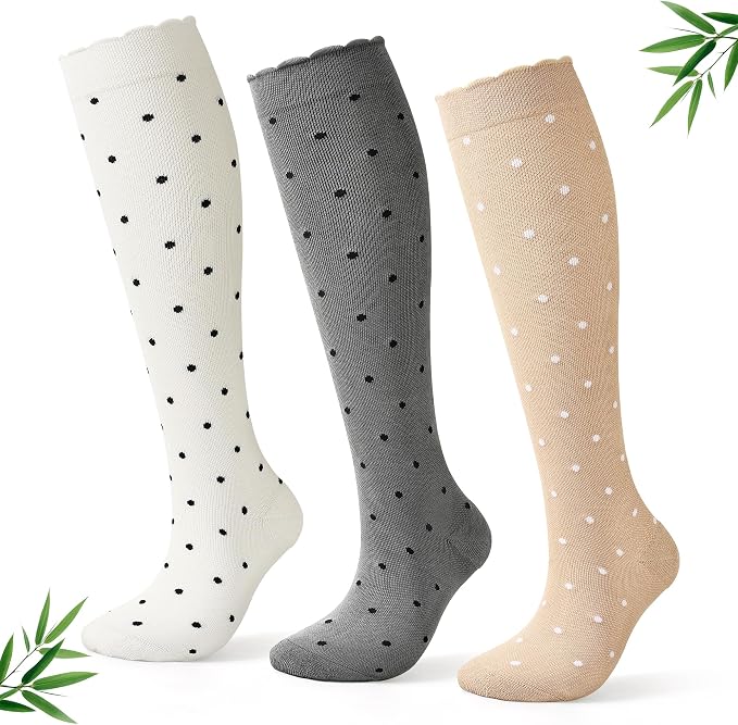 Jeasona Bamboo Viscose Compression Socks for Women 15-20 mmHg 3 Pack Cute Socks for Travel Nurses Pregnancy Daily Wear by Jeasona