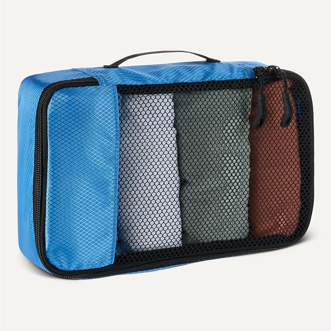 Amazon Essentials 4-Piece Space-Saving Packing Cubes Travel Accessories Set, Suitcase Organizer with Double Zipper, Mesh Top, Small, Sky Blue (Previously Amazon Basics) - Image 4