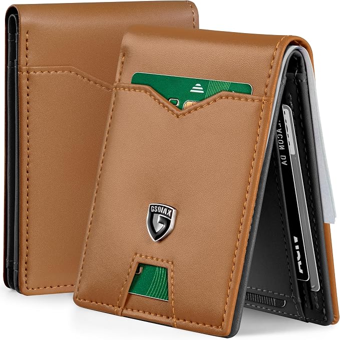 GSOIAX Slim Wallet for Men Rfid Blocking Leather Bifold Front Pocket Carbon Fiber Men's Money Clips Credit Card Holder With Gift Box by GSOIAX