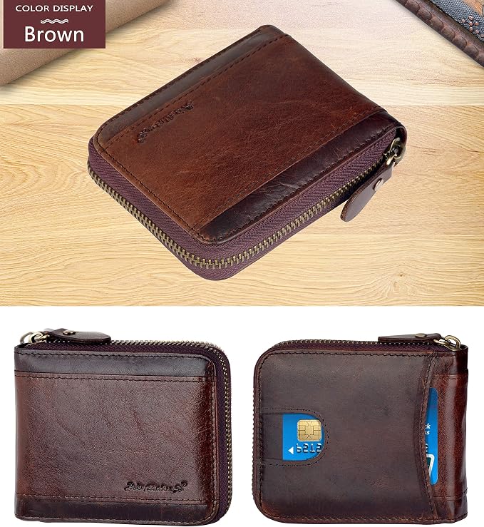 Admetus Mens RFID Blocking Wallets Zipper Leather Wallet for Men Bifold RFID Card Holder - Image 2