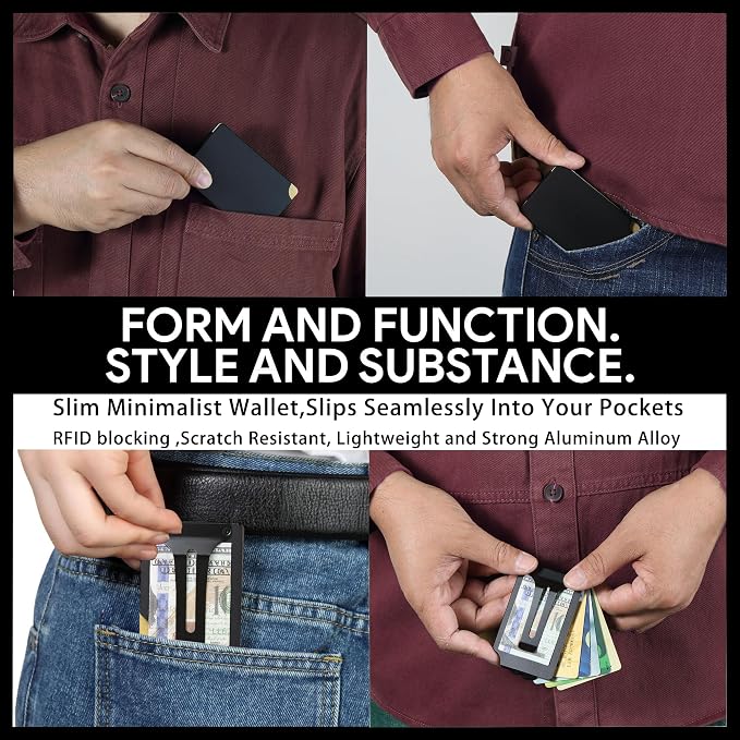 Minimalist Wallet for Men, Slim Metal RFID Blocking Wallet Credit Card Holder Money Clip & Cash Strap, Scratch-Resistant Holds 15 Cards,Ideal Gift for Men | Matt Black - Image 6