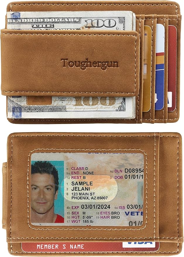 Toughergun Slim Wallet for Men RFID Blocking Money Clip, Minimalist Front Pocket Credit Card Holder, Magnetic Thin Mens Wallets with ID Window - Image 2