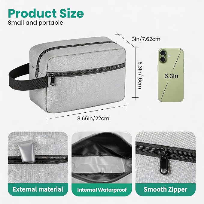 Travel Toiletry bag for Women and Men,Small Cosmetic Bag Hanging Lightweight Makeup Bag Small Tool Bag Travel Organizer accessories for Women Men - Grey - Image 3