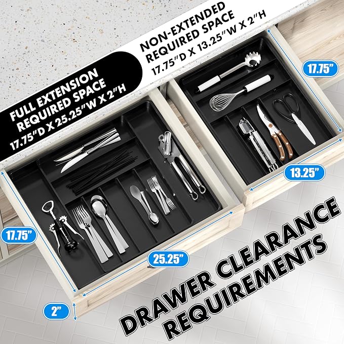 Simple Houseware Expandable Kitchen Drawer Flatware Organizer, Black | Expandable Kitchen Drawer Flatware Organizer, Black – Adjustable Cutlery Tray with 9 Compartments for Utensils and Silverware - Image 3