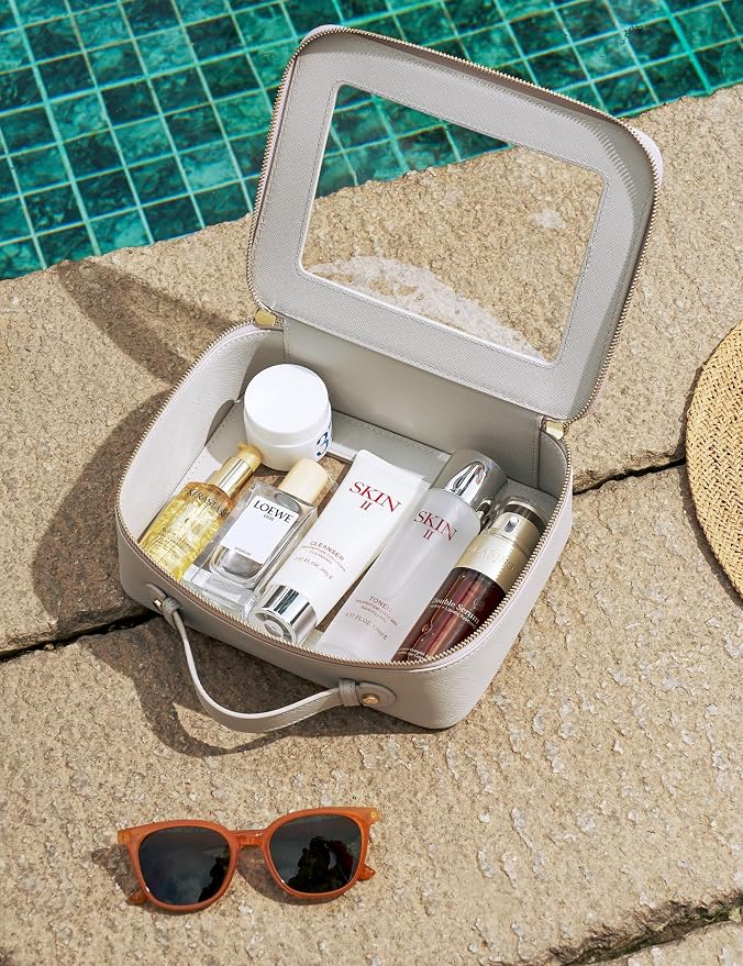 Clear Makeup Bag Toiletry Case Travel Transparent Cosmetic Bag with Zipper, Portable Make Up Organizer Traveling Compact Car Bag for Essentials, Beige Grey - Image 7