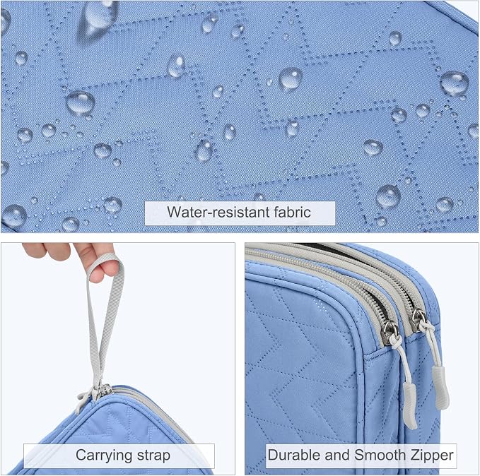 FYY Electronic Organizer, Travel Tech Pouch Bag, Large, Blue Quilted | Wrist Strap, Waterproof, Double Layers Portable Electronics Travel Carrying Case for Cord, Charger, Daily Business Trips Use - Image 4