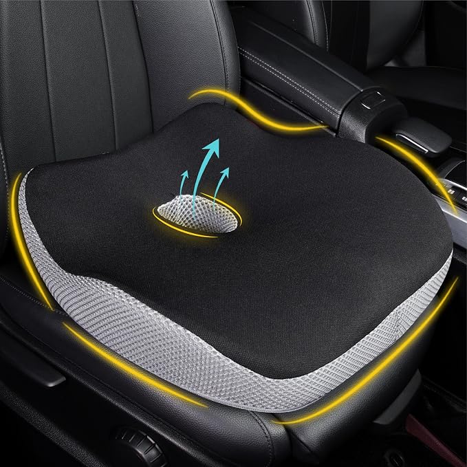 Allaboutsla Car Seat Cushion for Driving, Car Seat Pillow for Short Drivers | Ergonomic Memory Foam Seat Cushion for Pain Relief, Adult Booster Seat for Car, Butt Cushion for Car, Truck, Office, B&G by Allaboutsla