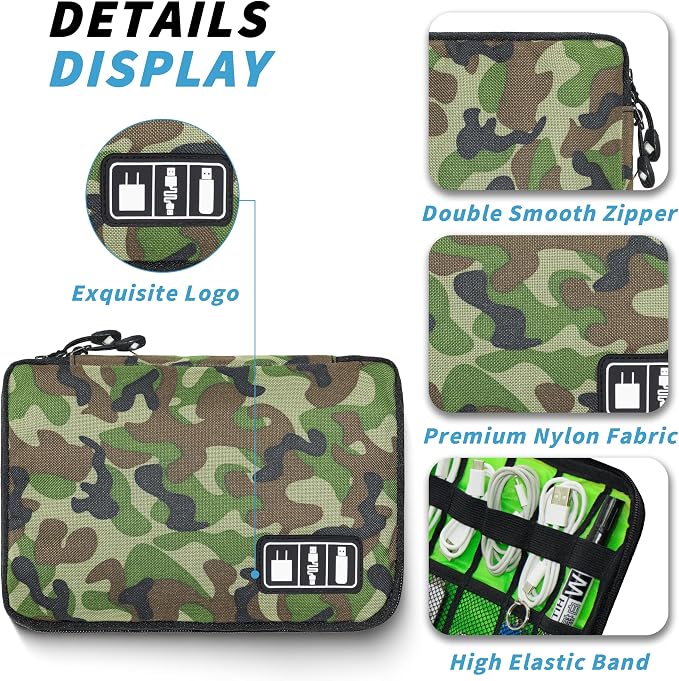 Electronics Organizer,Travel Cord Organizer Pouch,Cable Organizer Bags | Travel Electronic Accessories Storage Case for Cables, Cords, Charger, Phone (CamouflageGreen) - Image 2