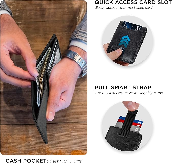 SERMAN BRANDS RFID Blocking Slim Bifold Genuine Leather Thin Minimalist Front Pocket Wallets for Men Billfold Wallet Men Gift - Image 4