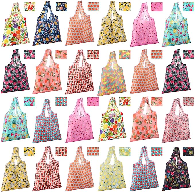Eccliy 24 Pieces Reusable Grocery Bags Polyester Shopping Bags for Groceries Multi Colors Reusable Foldable Shopping Tote (Fruits Style) by Eccliy