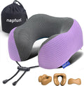 napfun Neck Pillow for Travel, Memory Foam Airplane Pillow, Light Purple | 360° Neck Support, Upgraded 100% Memory Foam for Airplane, Car, Train, Bus, Office Sleep, Travel Essentials for Long Flights by NAPFUN