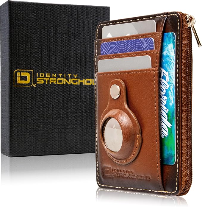 ID Stronghold RFID Blocking Front Pocket Wallet – Slim Minimalist Genuine Leather Wallet with Zipper Coin Pocket (Airtag Antiqued Brown) - Image 6