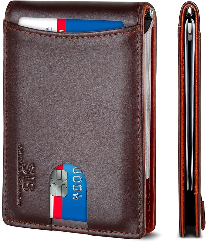 SERMAN BRANDS RFID Blocking Slim Bifold Genuine Leather Minimalist Front Pocket Wallets for Men with Money Clip Thin Mens by SERMANBRANDS