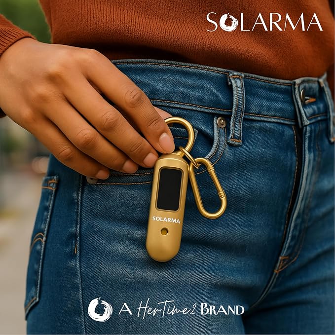 Personal Safety Alarm for Women - Loud Self Defense Siren, Waterproof Keychain with Strobe Light - Solar Rechargeable, Gold - Image 7
