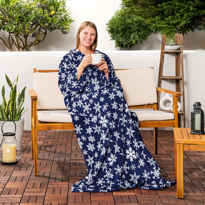 PAVILIA Blanket with Sleeves for Adult Women Men, Soft Warm Wearable Blanket Fleece Wrap Throw, Robe Blanket Gift - Image 6