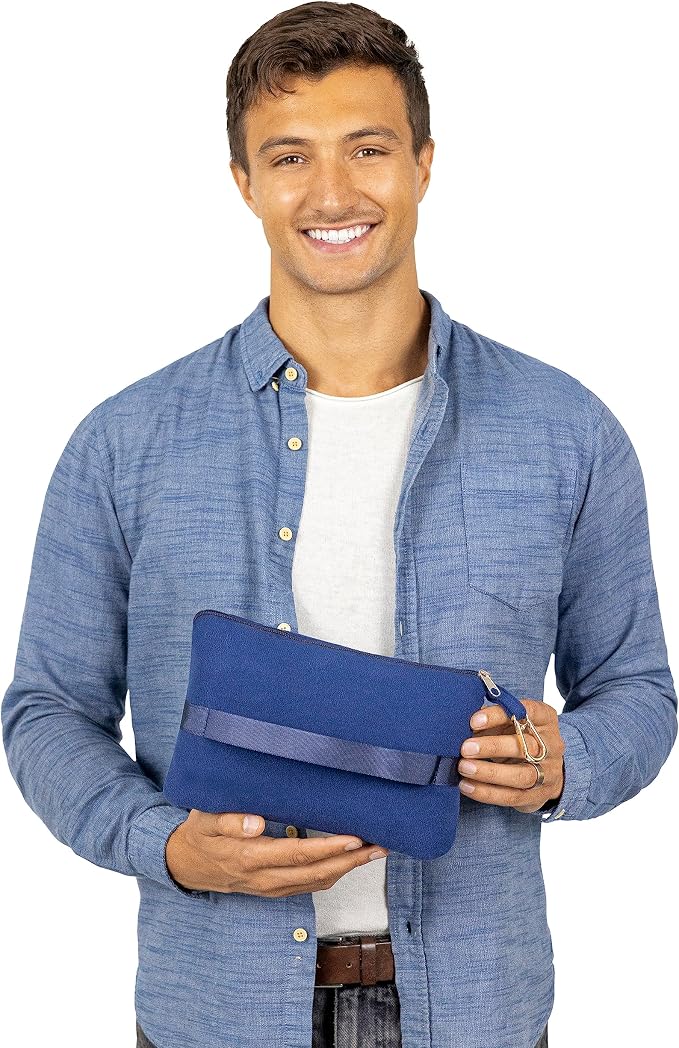 BlueHills Lightweight Travel Blanket Pillows Compact for Two Airplane Traveling Essentials Flight Throws in Bag case with Backpack Clip Compact Large Plane Accessories – Navy Blue and Black - Image 6