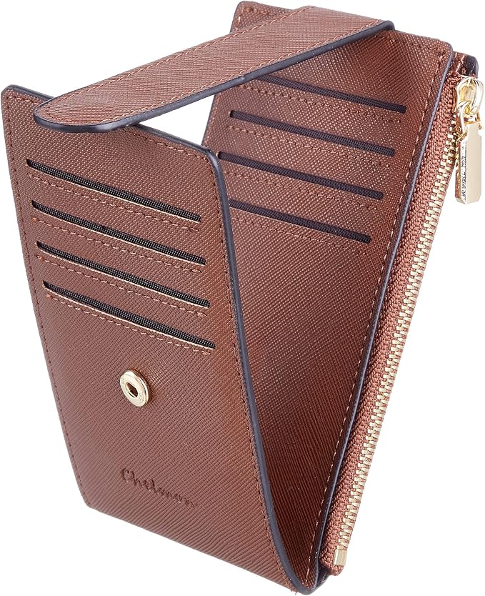 Chelmon Women's RFID Slim Card Holder Wallet | Thin Bifold Multi Card Case with Zipper Coin Pocket Purse for Women(Deep Brown) by Chelmon