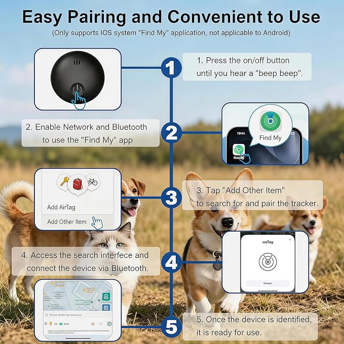 GPS Tracker for Dogs, Smart Collar with Real-Time Location - Pet Location Tracker with Holder, No Monthly Fee/No SIM Card, Works with iOS Find My【Apple MFi Certified】 ﻿, Ultra-Slim, IP68 Waterproof - Image 3