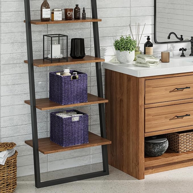 Wicker Storage Basket, Set of 2 Hand-Woven Paper Rope Wicker Basket, Foldable Cube Storage Bins, 9 inch Square Storage Baskets for Organizing Shelves & Decor, Purple (9″×9″×9″) - Image 8
