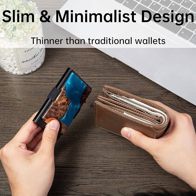 Slim Card Holder Wallet for Men, Minimalist RFID Blocking Pop Up Wallet, Smart Metal Business Card Case Holds 12 Cards, Money Clip, Front Pocket Wallet, Gifts for Men - Image 3