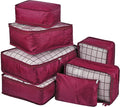 Vercord 7 Set Travel Packing Organizers Cubes Luggage Suitcase Organizer Bags Clothes Underwear Cube Shoe Pouch Pack Burgundy by Vercord