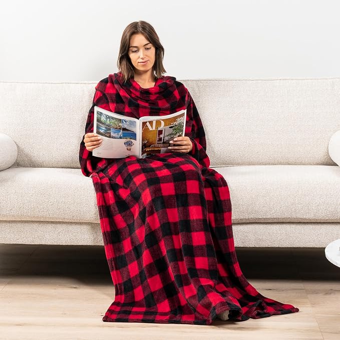 PAVILIA Wearable Blanket with Sleeves for Adult Women Men, Cozy Fleece Warm Wrap Throw with Arms, Gifts for Christmas, Wife - Image 4