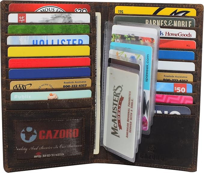 Marshal Bifold Leather RFID Blocking Wallet For Men & Women | Genuine Leather Holder With 19 Slots, 2 Bill Compartments & ID Window | For Credit/Debit Cards, Money & More (Vintage Design Brown) - Image 3