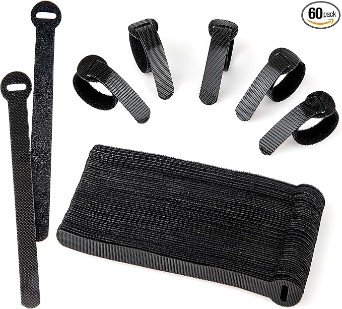 60x Cable Management Ties, Cord Wraps Black 6 Inches, Reusable Tidy Wire Ties for Cords, PC, TV, Computer & Desk by ARMIZ