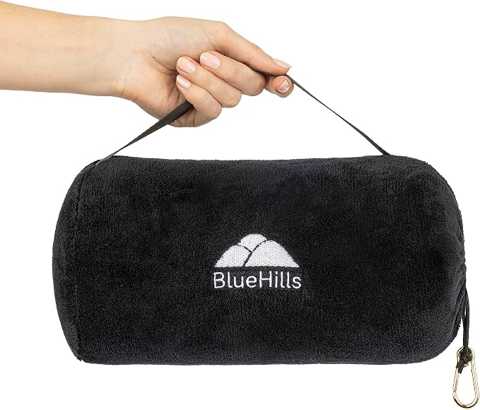 BlueHills Rolled Travel Blanket Pillows for Two Value Pack Set of 2 – Airplane Travel Essentials Soft Flight Trips Throws in Portable Cases for Car Plane Travel Gifts – Black and Gray. - Image 6
