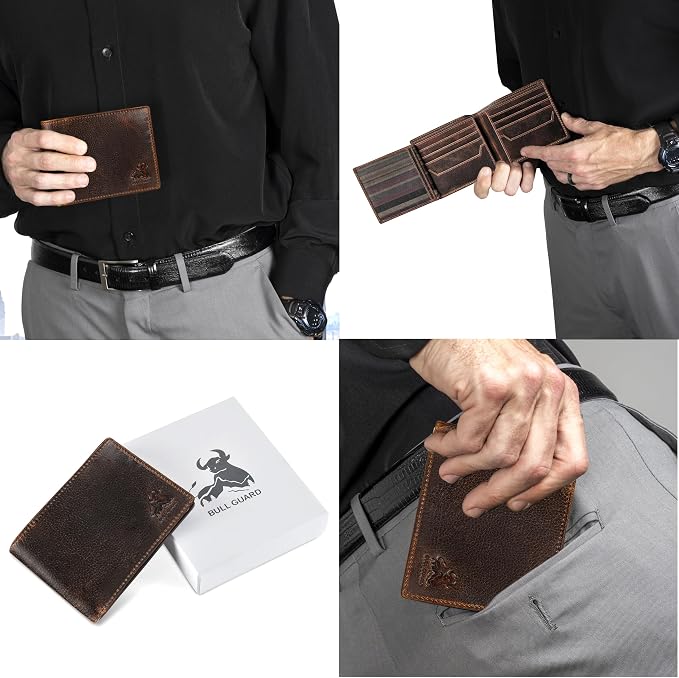 BULL GUARD RFID Blocking Bifold Wallets for Men with 2 ID Windows and 10 Credit Cards Slots Premium Security Full Grain Leather High Capacity Credit Card Wallet - Image 6