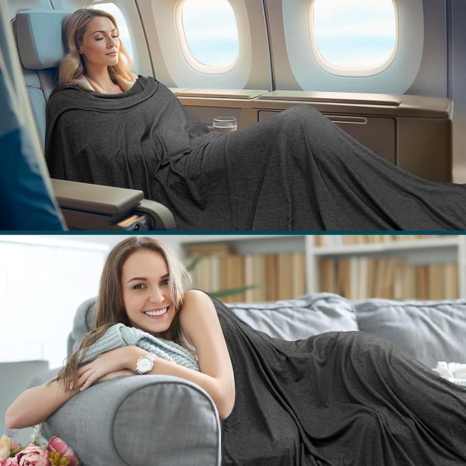 PAVILIA Travel Blanket Airplane Compact with Bag Lightweight, Black | Soft Fleece Plane Long Flights, Camping Road Trips, Packable Traveler Gift Essentials with Luggage Backpack Strap, 65x40 - Image 6