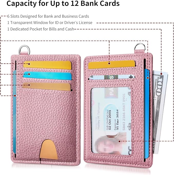 Mayski Slim Wallet, Credit Card Holder for Women, Minimalist Front Pocket RFID Blocking Card Cases, Small Wallet Women Men(Litchi Pink) - Image 5