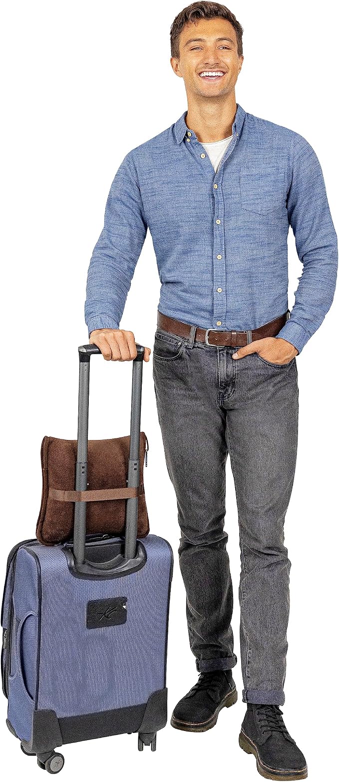 BlueHills Premium Soft Travel Blanket Pillow Air Plane Essentials - Brown | Travel Pillow/Blanket, Portable Flight Throw in Soft Bag Pillowcase, Lightweight Comfort, Luggage Strap, Airplane Essentials - Image 6