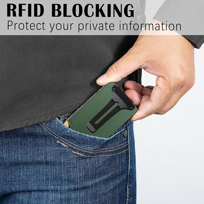 Slim Wallet for Men,RFID Blocking Minimalist Metal Wallet, Money Clip/Cash Holder, Front Pocket Aluminum Credit Card Holder, Ideal Gift for Men,Matt Green - Image 6
