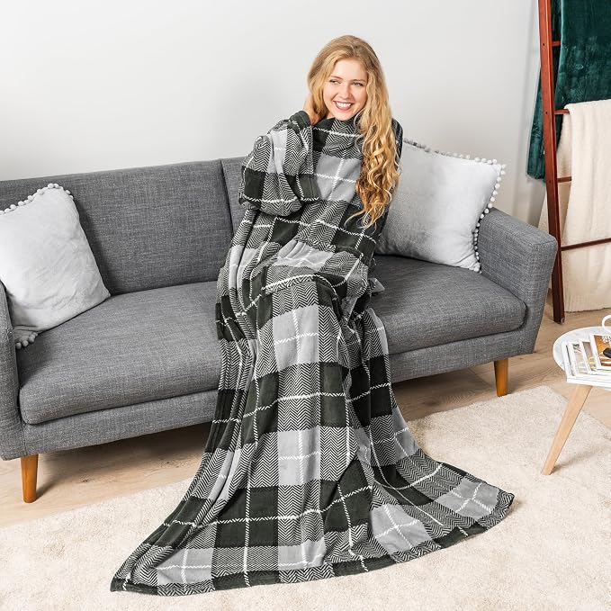 PAVILIA Blanket with Sleeves for Adult Women Men, Soft Warm Wearable Blanket Fleece Wrap Throw, Robe Blanket Gift - Image 2