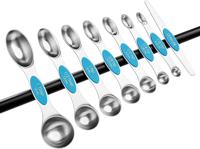 Spring Chef Stainless Steel 8 Magnetic Measuring Spoons for Kitchen, Teal | Dual Sided Metal Teaspoon & Tablespoon Measuring Spoons with Leveler for Dry & Liquid Ingredients, Stackable, Dishwasher Safe - Image 9