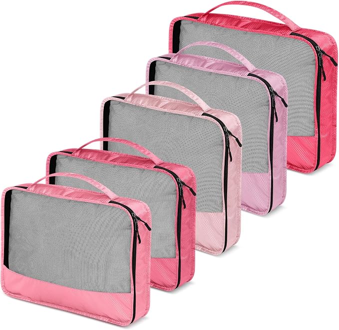 5 Pcs Packing Cubes for Suitcase Large Travel Cubes Carry on Luggage Organizer Bags for Clothes Accessories(Mixed,Pink) - Image 5
