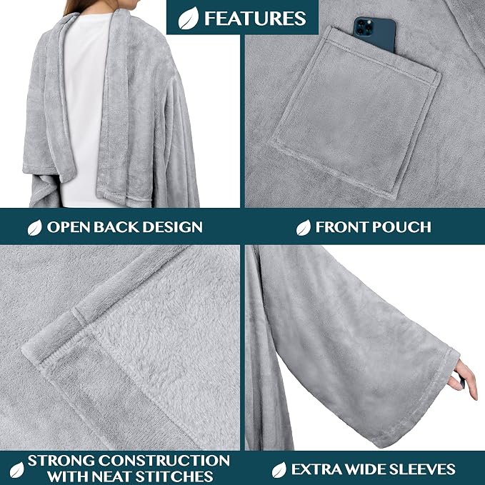 PAVILIA Wearable Blanket with Sleeves for Adult Women Men, Cozy Fleece Warm Wrap Throw with Arms, Gifts for Christmas, Wife - Image 2