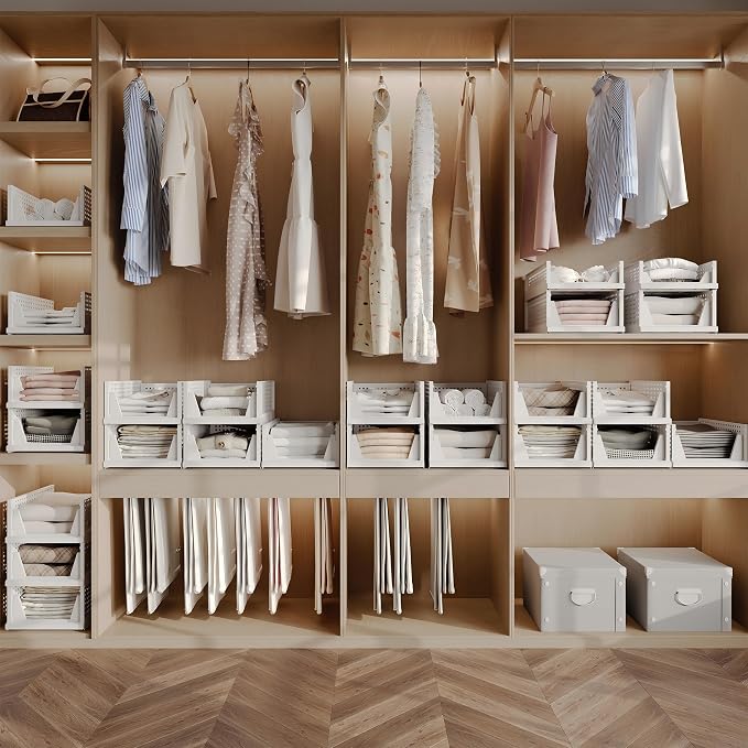 5 Pack Stackable Plastic Storage Closet Organizers and Storage Bins Drawer Shelf Storage Container for Wardrobe Cupboard Kitchen Bathroom Office White | Drawer Shelf Storage Container for Wardrobe Cupboard Kitchen Bathroom Office White Foldable Multifu... - Image 8