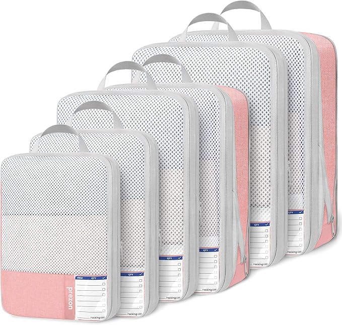 Compression Packing Cubes for Travel, Lightweight Vacation Travel Essentials, Travel Accessories for Suitcase Organizer Bags Set, Durable Luggage Organizer by PREZON
