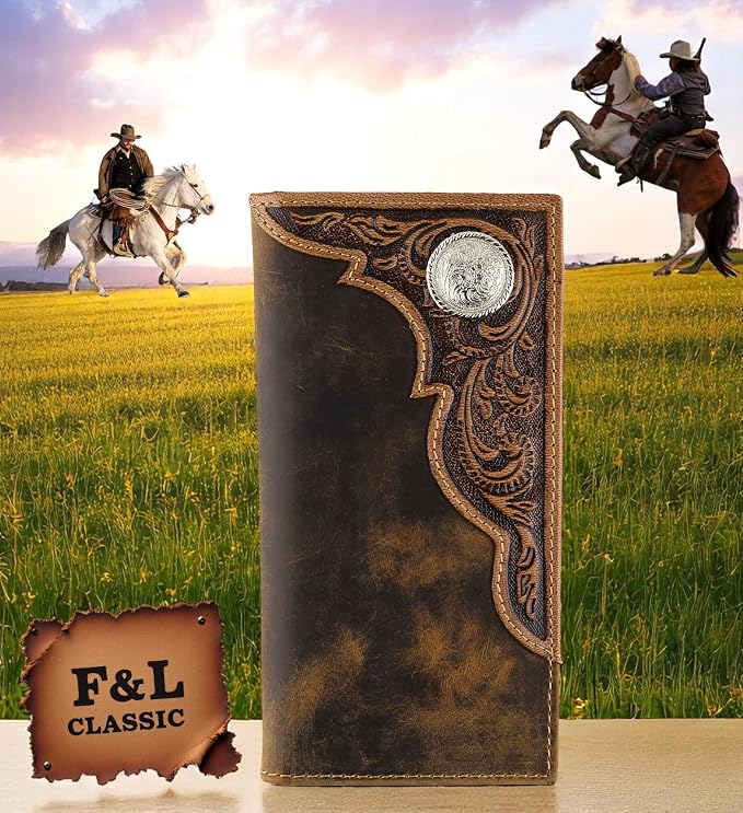 F&L CLASSIC Men's RFID Vintage Look Genuine Leather Long Bifold Wallet Checkbook Wallets,brown,240-82 - Image 6