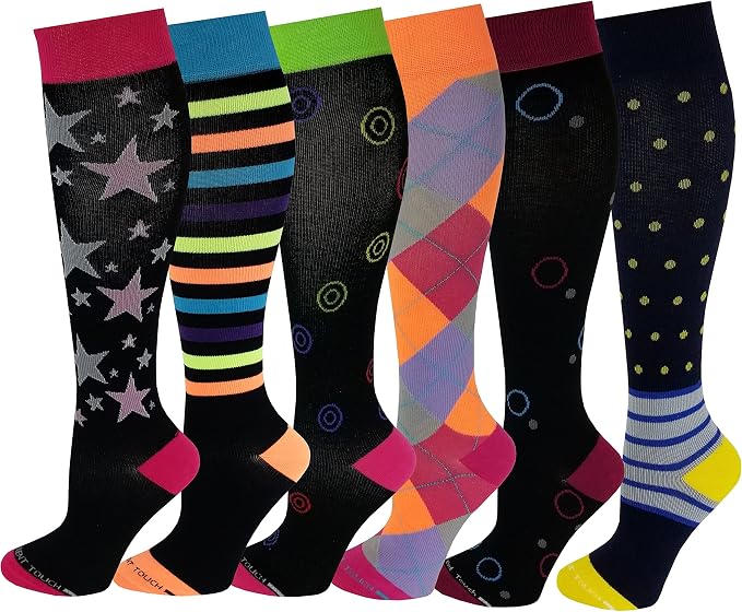 Different Touch 6 Pairs Pack Women Travelers, Anti-Fatigue, Graduated Compression Knee High Socks 9-11 by DifferentTouch