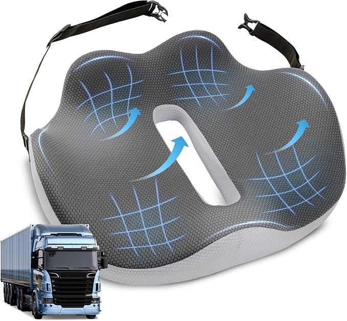 VUSIGN X-Large Seat Cushion for Truck & Car Drivers, Memory Foam Seat Cushion for Long Driving, Sciatica & Tailbone Pain Relief, Ergonomic Back Support Cushion with Non-Slip Bottom & Washable Cover by VUSIGN
