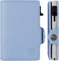 Pop Up Wallet for Women | RFID Blocking Slim Card Holder for Small Purse & Crossbody Bag | Compact Aluminum Wallet | Holds 4–6 Cards | Saffiano Sky Blue by ConcealPlus