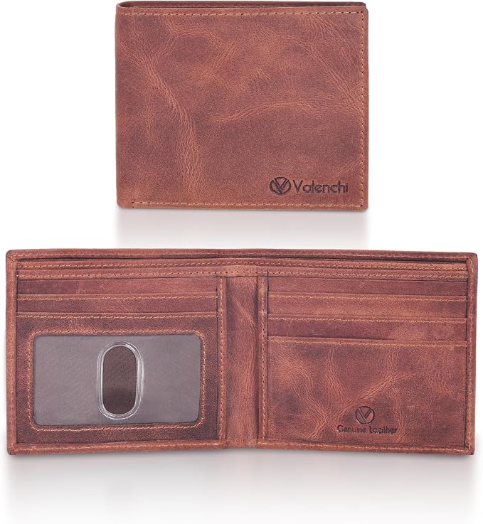 VALENCHI Genuine/Real Leather Bifold Wallet For Men - RFID Blocking/Protected Men's Slim Wallet - Christmas Gifts For Men (Cognac Vintage BF01) by VALENCHI