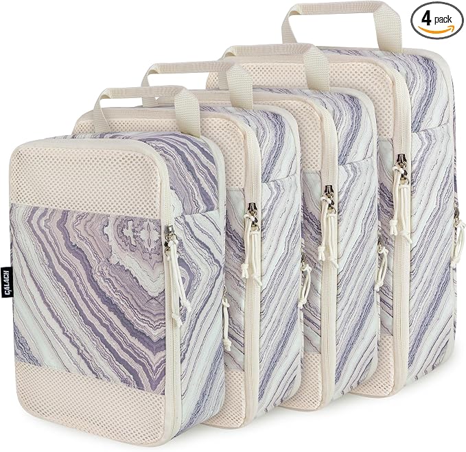 Extra Large Compression Packing Cubes for Carry On, 4 Set Lightweight Travel Packing Organizers with Breathable Mesh, Expandable Compression Cubes for Travel, Marble Pattern by CALACH