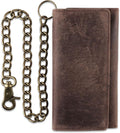 F&L CLASSIC RFID Blocking Mens Tri-fold Long Style Cowhide Leather Steel Chain Wallet,Antique dark brown by FLCLASSIC