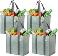 VENO 4 Pack Large Grocery Bag Reusable Shopping Bags with Hard Bottom | Utility Tote with Reinforced Handles, Heavy Duty, Foldable, Stand Upright, for Groceries Shopping Cart Storage(Green, 4 Pack) by Veno