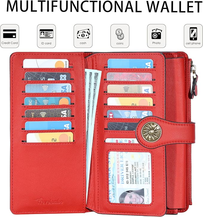 Travelambo Women's Wallet RFID Blocking Trifold Clutch Large Capacity Credit Card Holder Travel Purse - Image 4