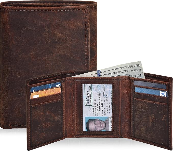 Real Leather Mens Trifold Wallet RFID Blocking Slim Minimalist Front Pocket - Thin & Stylish with ID Window in Gift Box - Image 7
